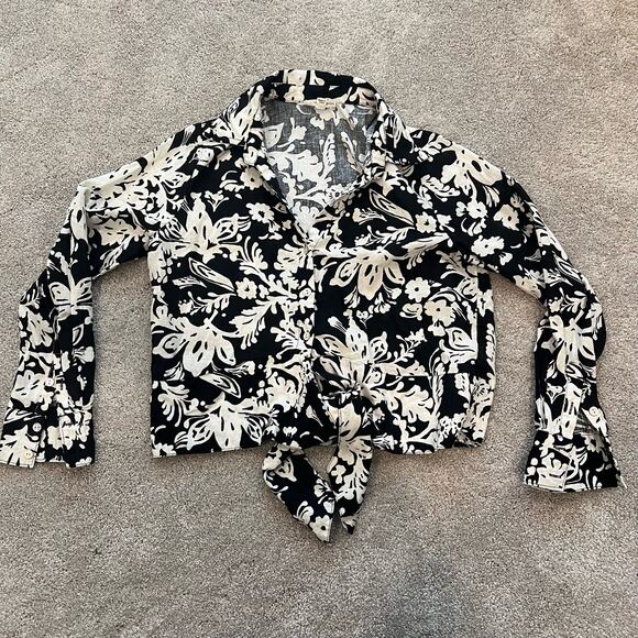 Christian Siriano Women's Cropped Button Down with Tie Floral Size Large - Picture 4 of 10